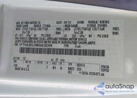 2011 Ford E-250 Commercial z USA, uszkodzony, nr VIN 1FTNE2EL0BDA18399